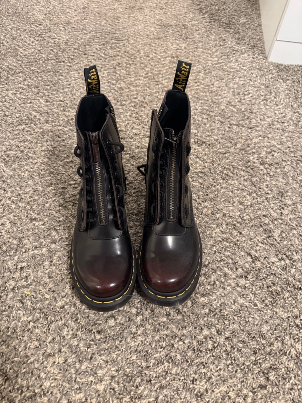 Dr. Martens Black to Burgundy Gradient Leather Zip Combat Boots